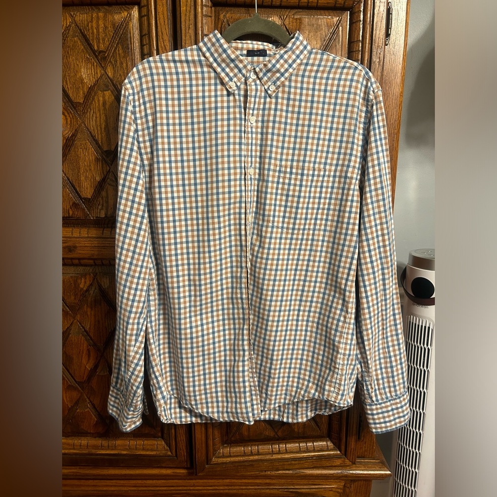 J. Crew Blue and Tan Checkered Men's Shirt